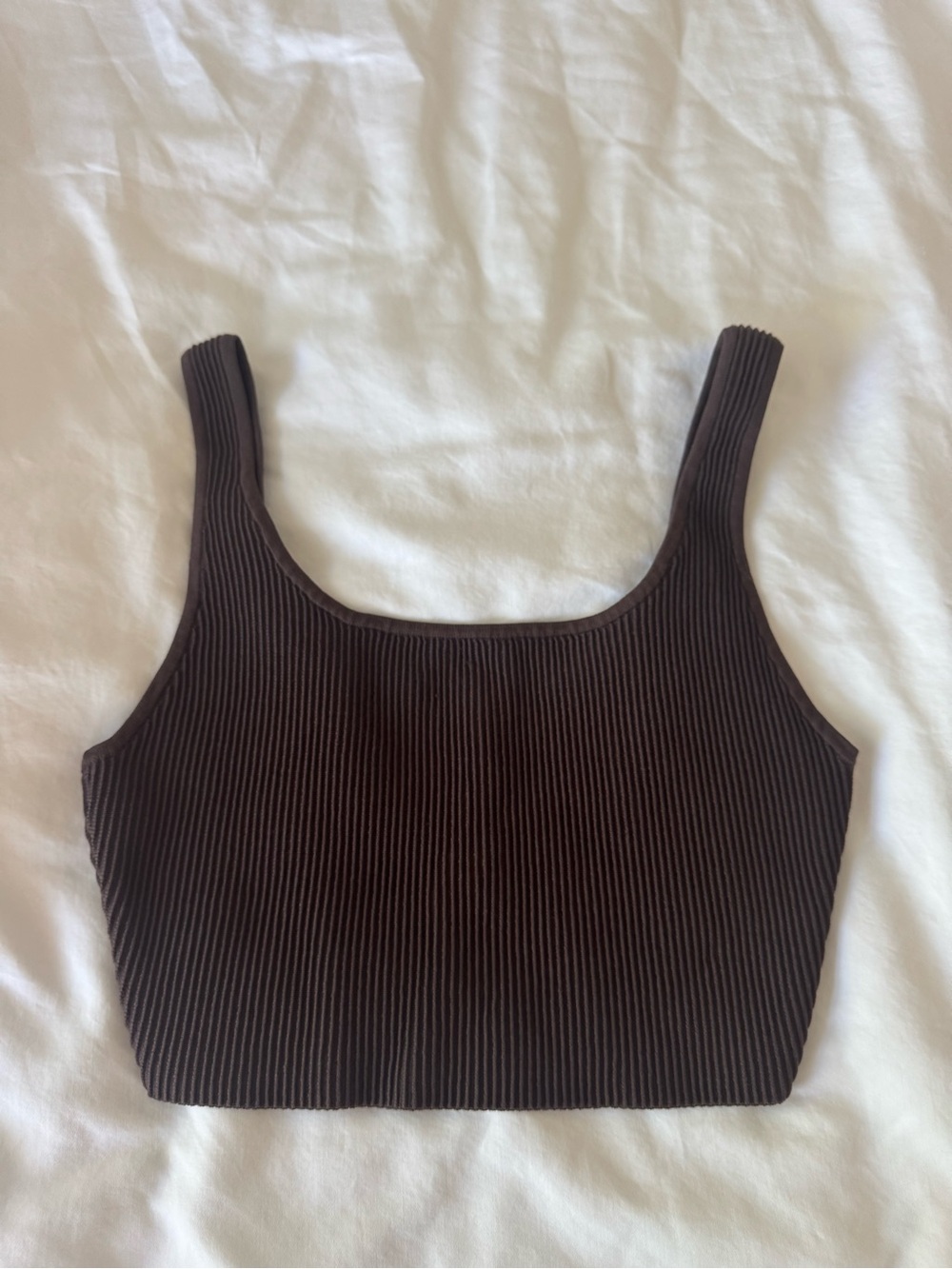 Babaton Ribbed Square-Neck Crop Tank - Chocolate